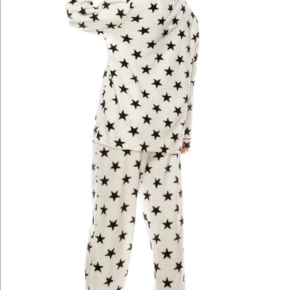 Star covered Black and White 2 Piece Pajama Set with Red Piping - Picture 2 of 6